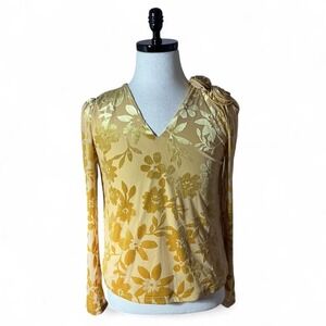 MOTF V Neck Long Sleeve Floral Soft Burnout Velvet Top Size S‎